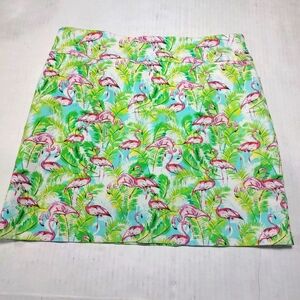 Attyre New York Ladies Green and Pink Flamingo Print Skort Size 6